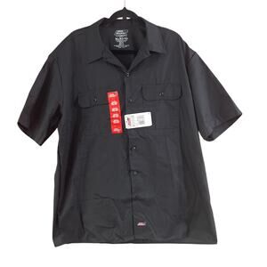 Dickies Men's Temp Control Short Sleeve Button Down Black Shirt Size XL New